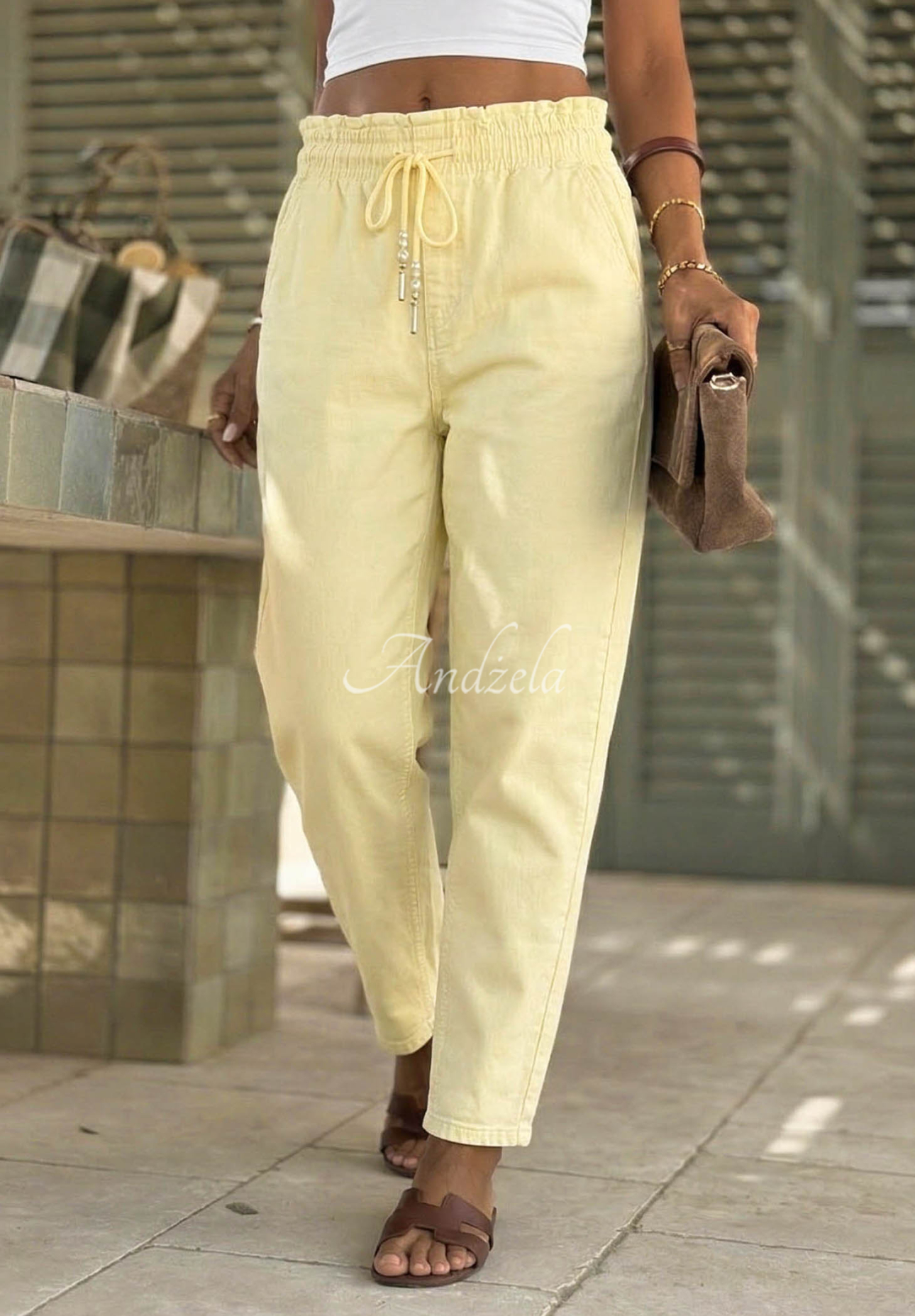 Džínsy balloon s gumou v páse Meet Me Again žlté