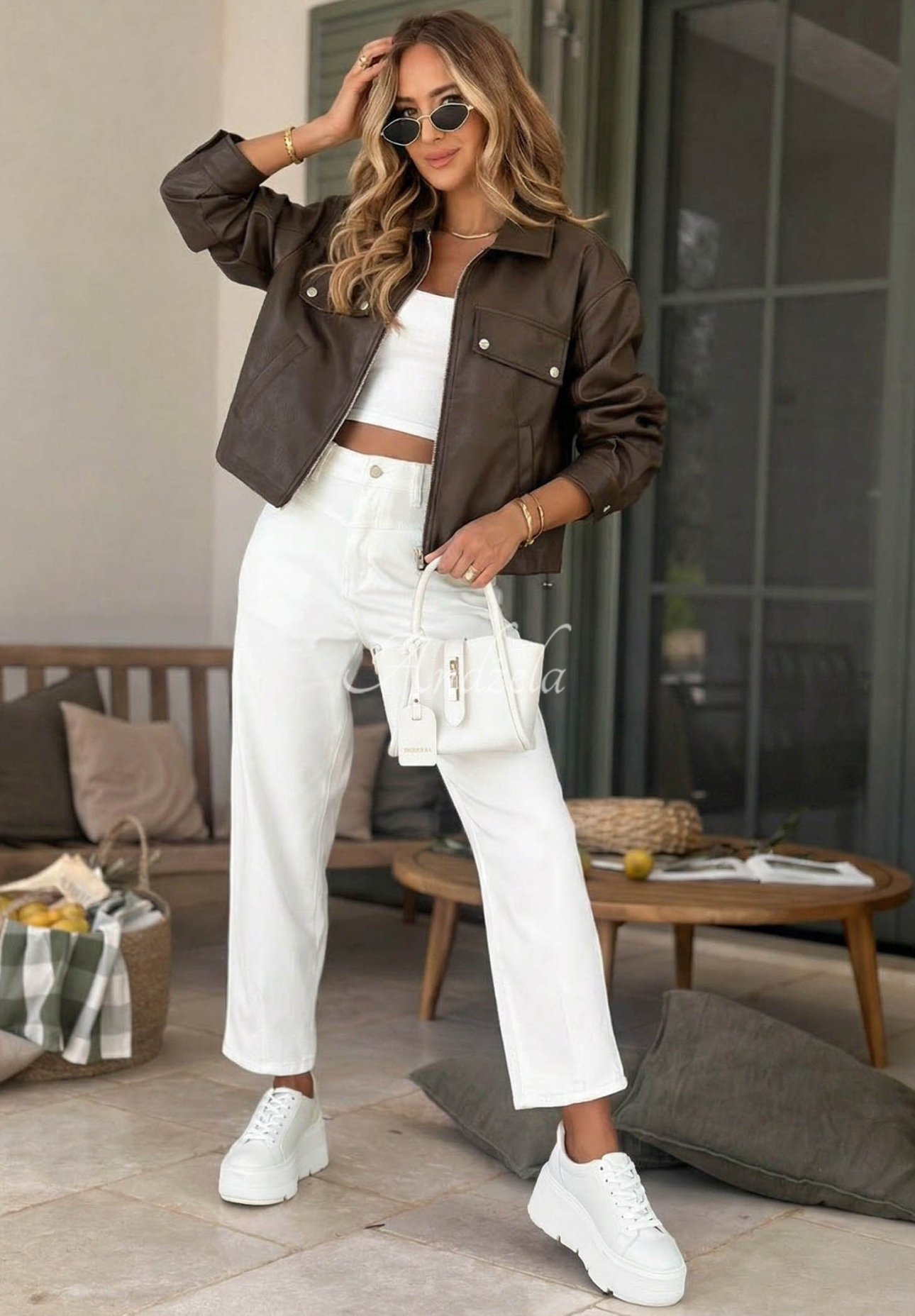 Kožená bunda s golierom Less Is More čokoládová