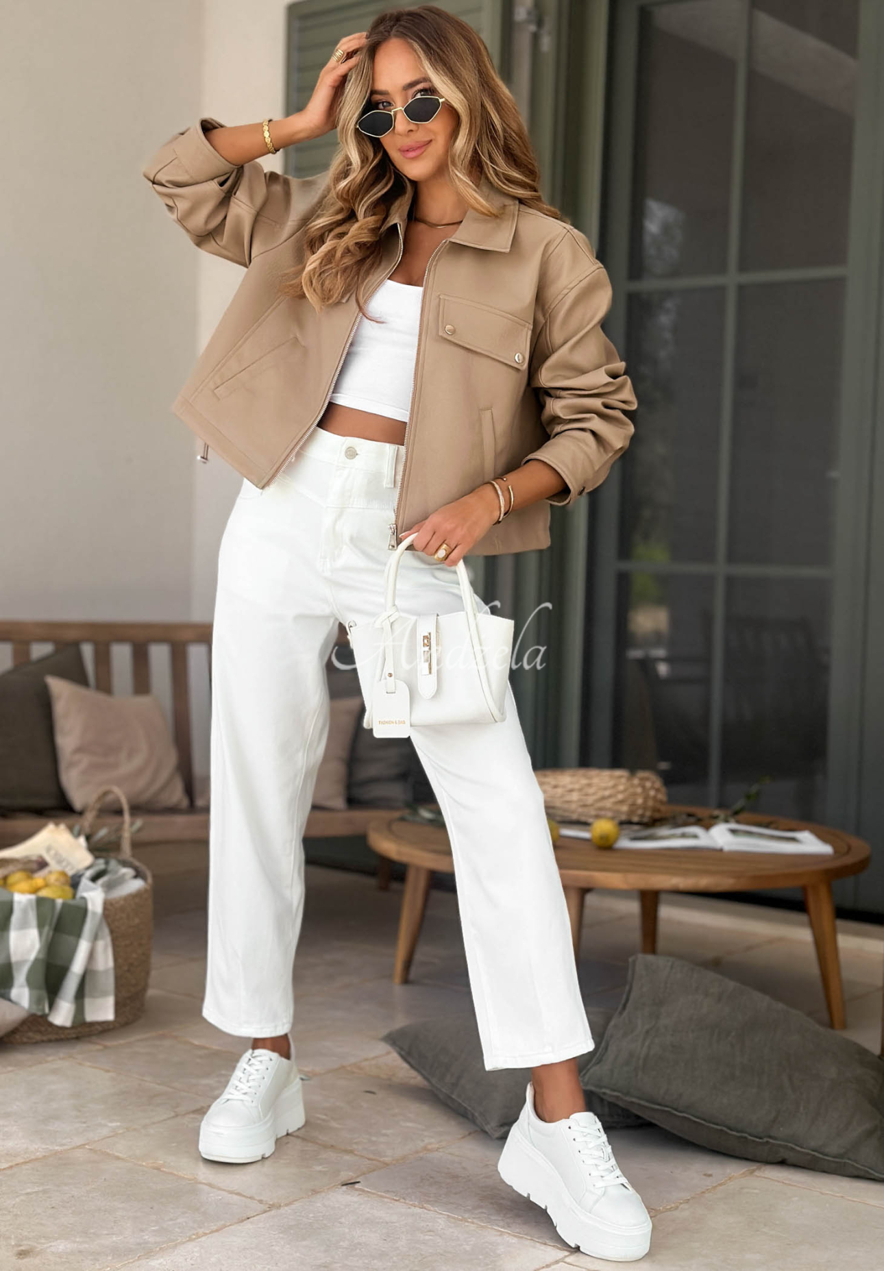 Kožená bunda s golierom Less Is More Mokka