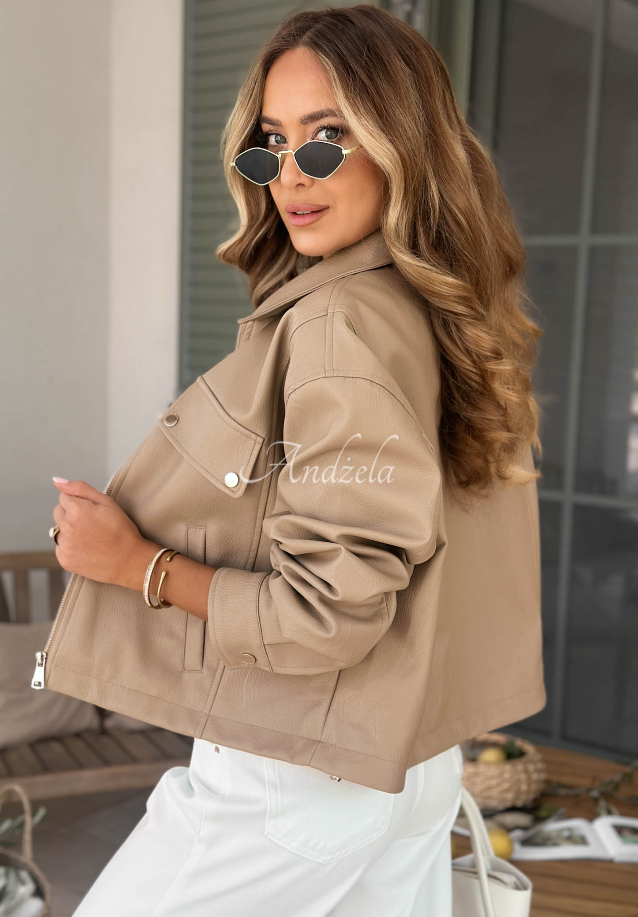 Kožená bunda s golierom Less Is More Mokka