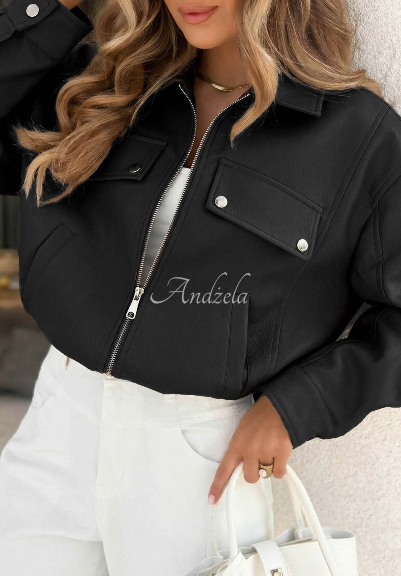 Kožená bunda s golierom Less Is More čierna