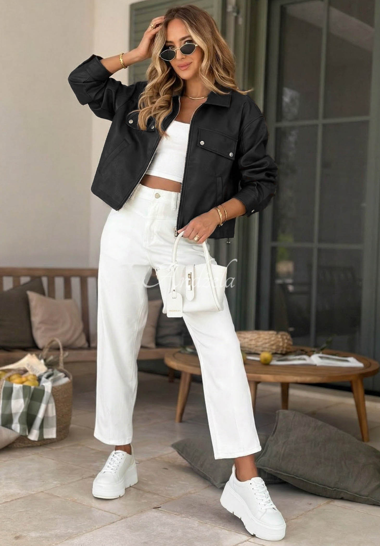 Kožená bunda s golierom Less Is More čierna