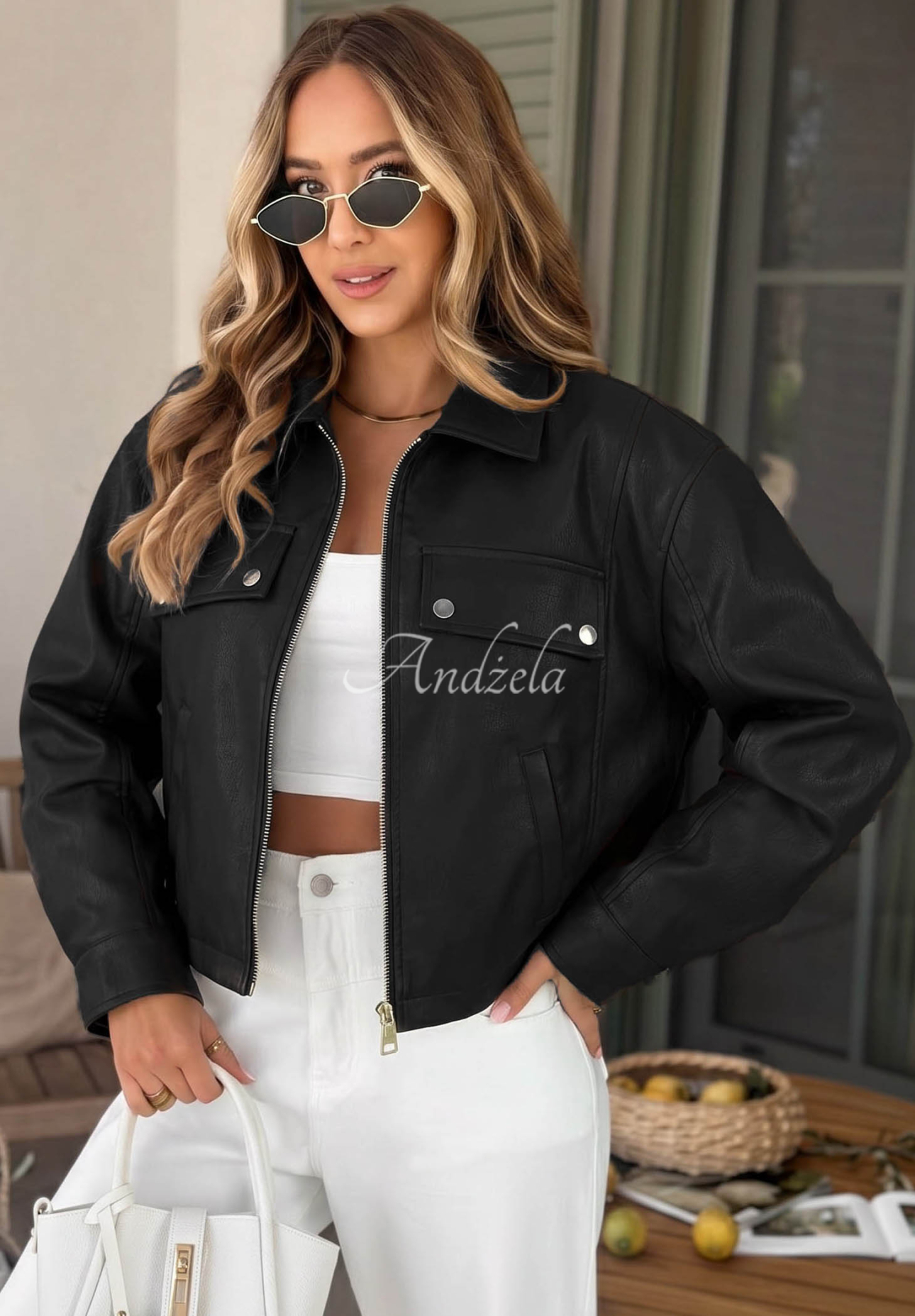 Kožená bunda s golierom Less Is More čierna