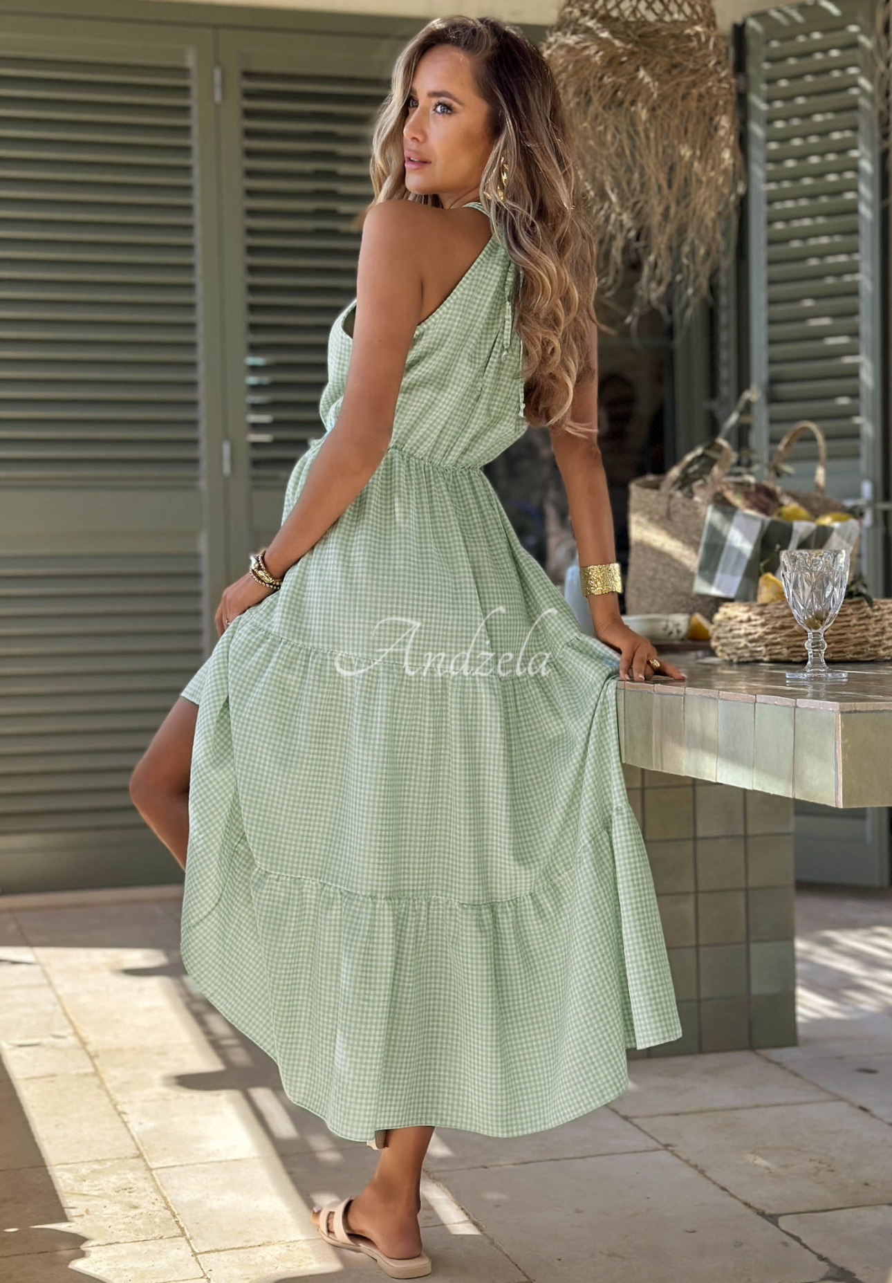 Vzdušné, kárované šaty na ramienka s viskózou Summer Sorbet pistaciová