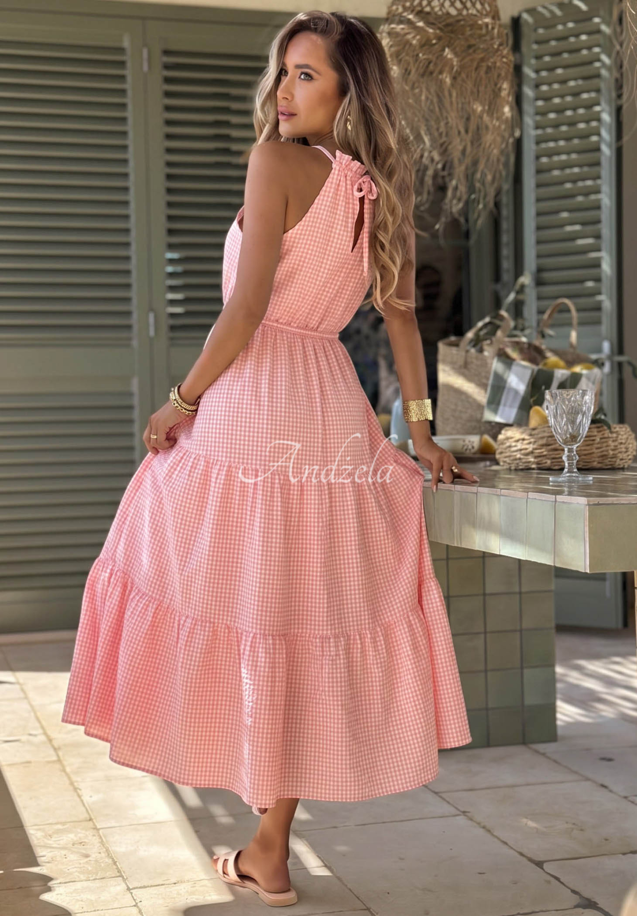 Vzdušné, kárované šaty na ramienka s viskózou Summer Sorbet ružová