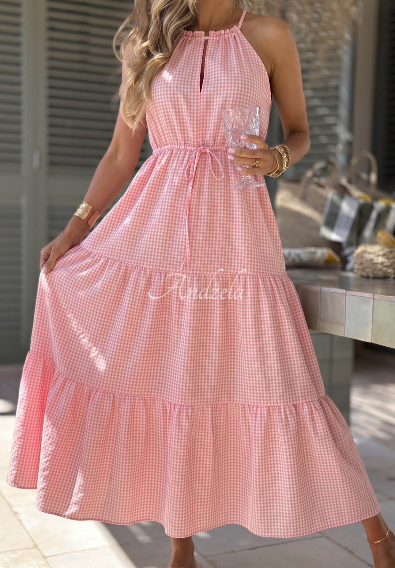 Vzdušné, kárované šaty na ramienka s viskózou Summer Sorbet ružová