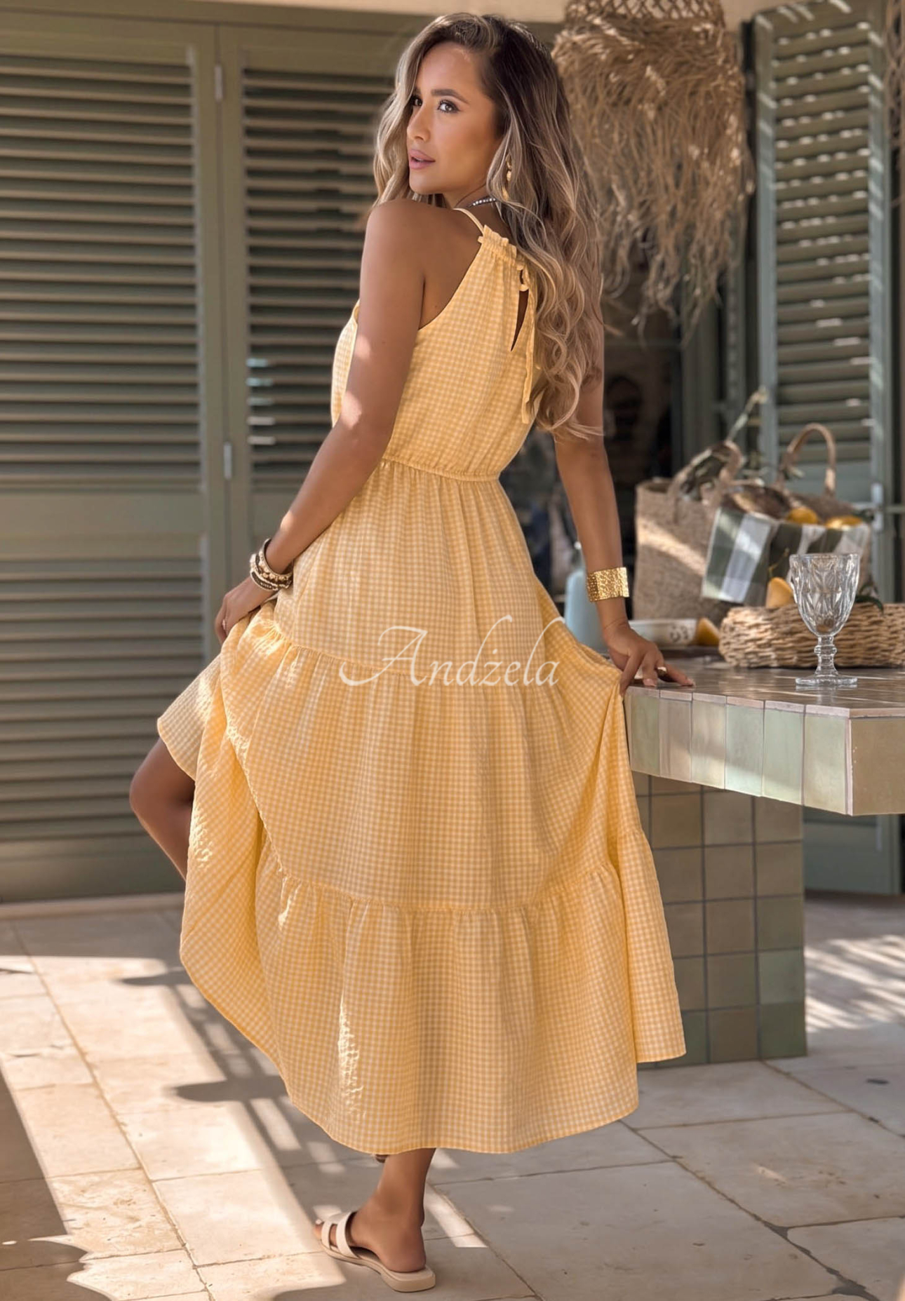 Vzdušné, kárované šaty na ramienka s viskózou Summer Sorbet žltá