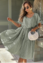Šaty mini z bufkami w paski Sunny Shore pistaciová
