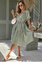 Šaty mini z bufkami w paski Sunny Shore pistaciová