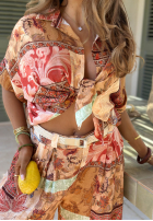 látkové Nohavice wide leg so vzormi Riviera Sunset béžovo-oranžové