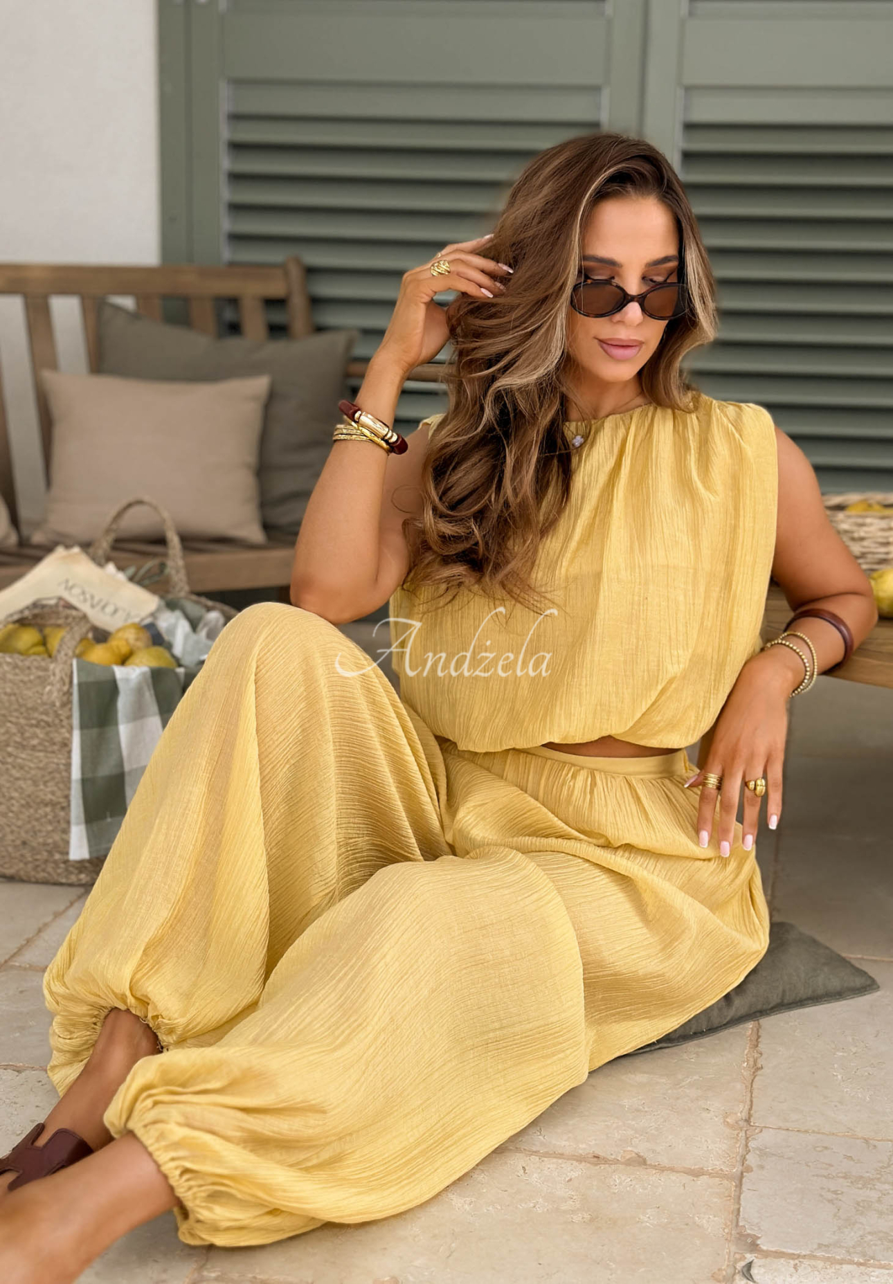 Súprava top a nohavice z tencelu Dolce Primavera žltá