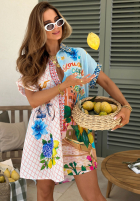 Košeľa z krótkimi rękawami so vzormi Ciao Ciao niebiesko-ružová