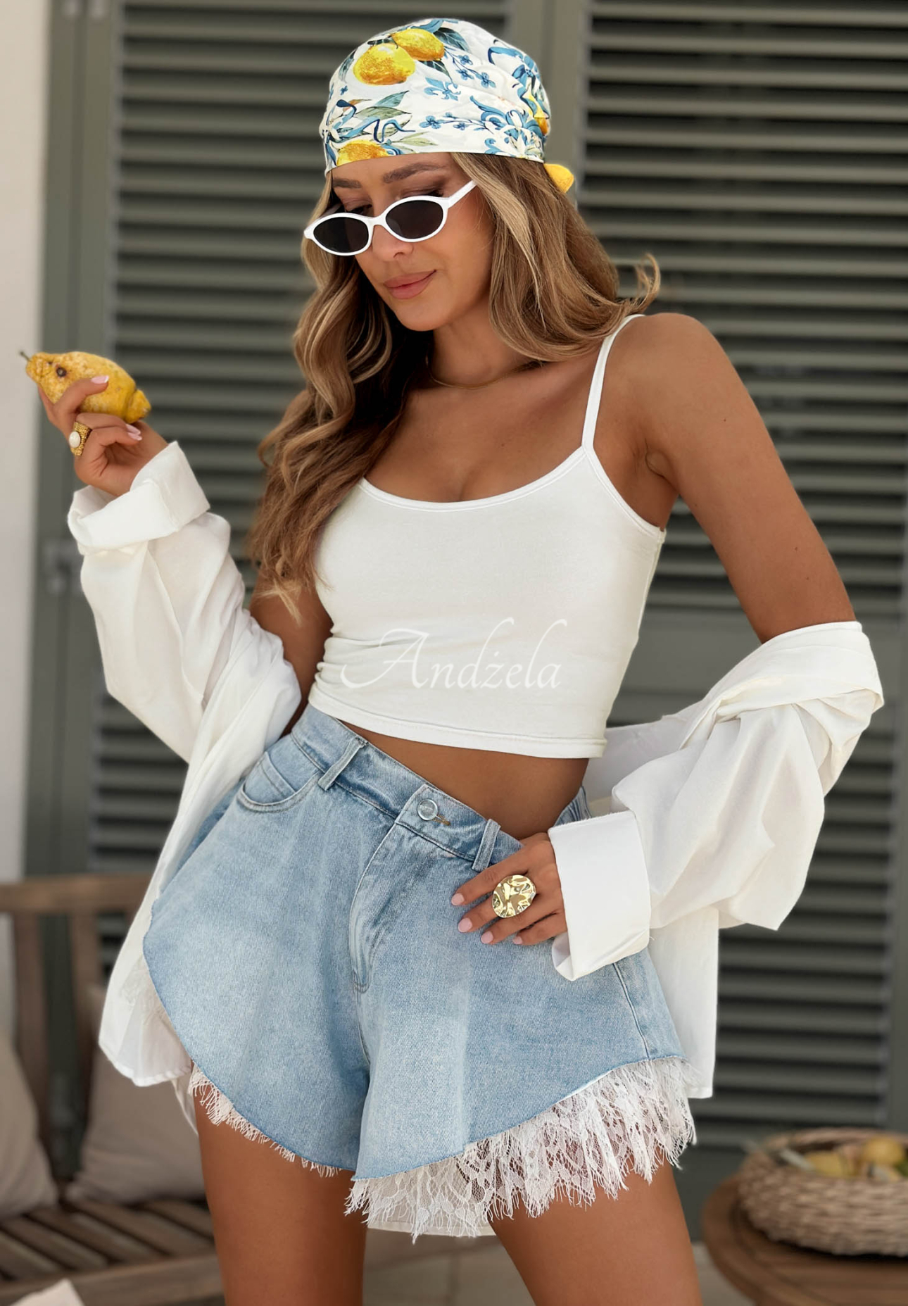 Džínsové šortky s čipkou Palm Sugar svetlomodré