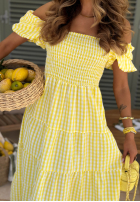 Šaty midi z bufkami w kratkę Papaya ružová