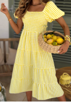 Šaty midi z bufkami w kratkę Papaya ružová