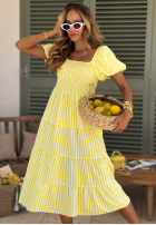 Šaty midi z bufkami w kratkę Papaya ružová