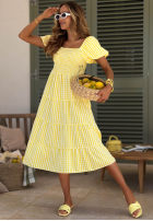 Šaty midi z bufkami w kratkę Papaya ružová