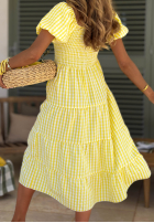 Šaty midi z bufkami w kratkę Papaya ružová