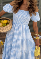 Šaty midi z bufkami w kratkę Papaya ružová