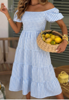 Šaty midi z bufkami w kratkę Papaya ružová