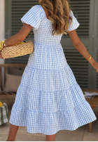 Šaty midi z bufkami w kratkę Papaya ružová