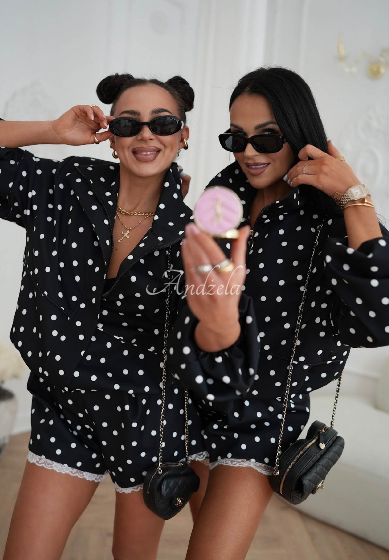 Viskózové šortky s bodkami a čipkou La Milla Dot Romance čierne