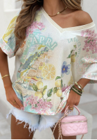 Wzorzysta Blúzka oversize z dekoltem Dolce Capri ecru