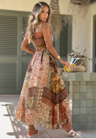 Wzorzysta Šaty midi na ramiączkach z paskiem Dolce Sunset čokoládová