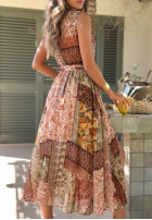 Wzorzysta Šaty midi na ramiączkach z paskiem Dolce Sunset čokoládová