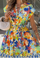 Wzorzysta Šaty midi z paskiem Undersea Life granatowo-oranžová