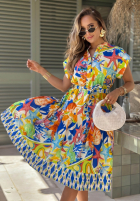 Wzorzysta Šaty midi z paskiem Undersea Life granatowo-oranžová