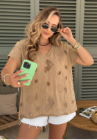 Ażurowy Tričko z dekoltem Sol Riviera Mokka