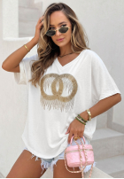 Tričko oversize z ozdobną aplikacją Love This Day Biela