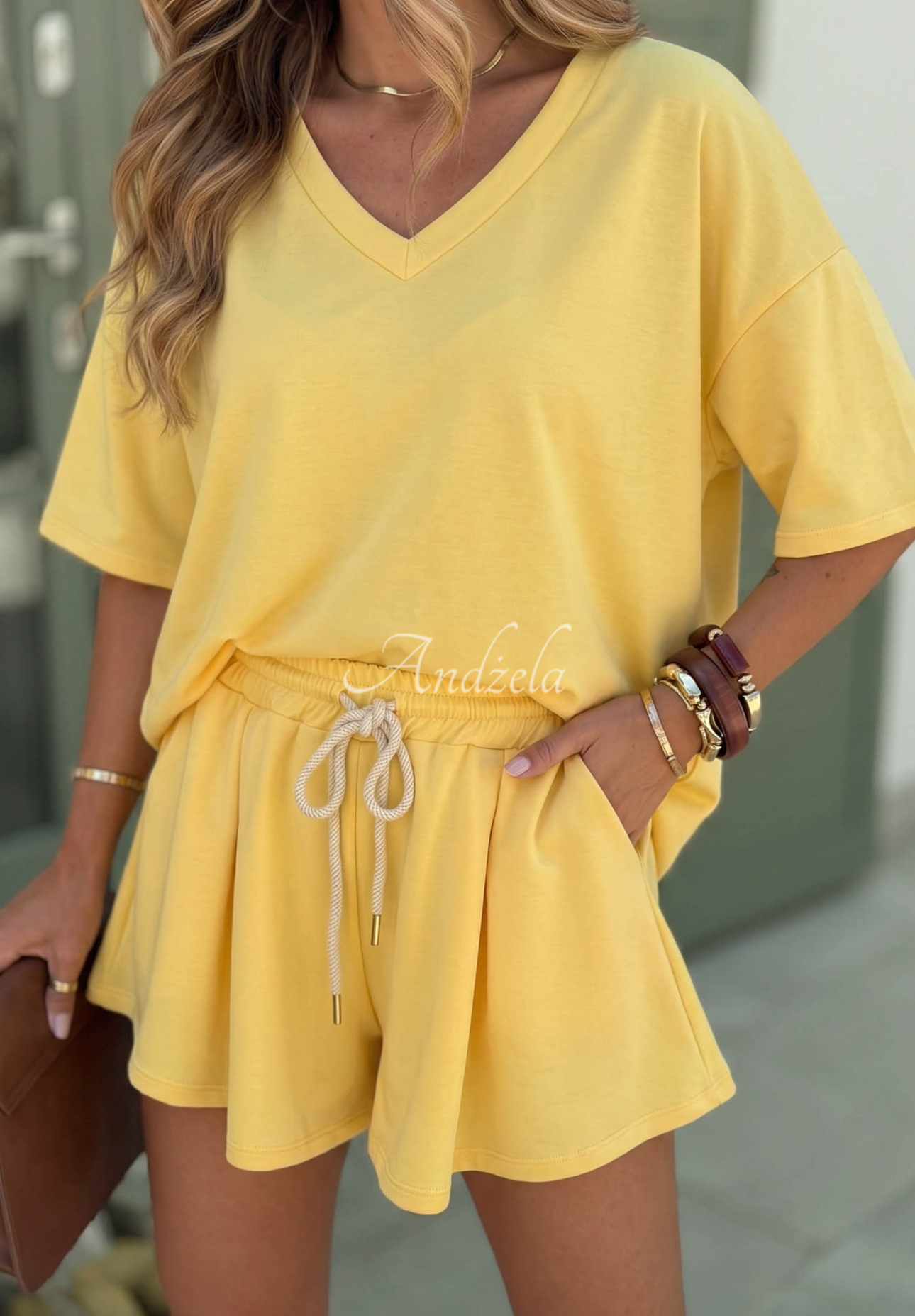 Viskźová tepláková súprava tričko a krátke šortky Willy žltá