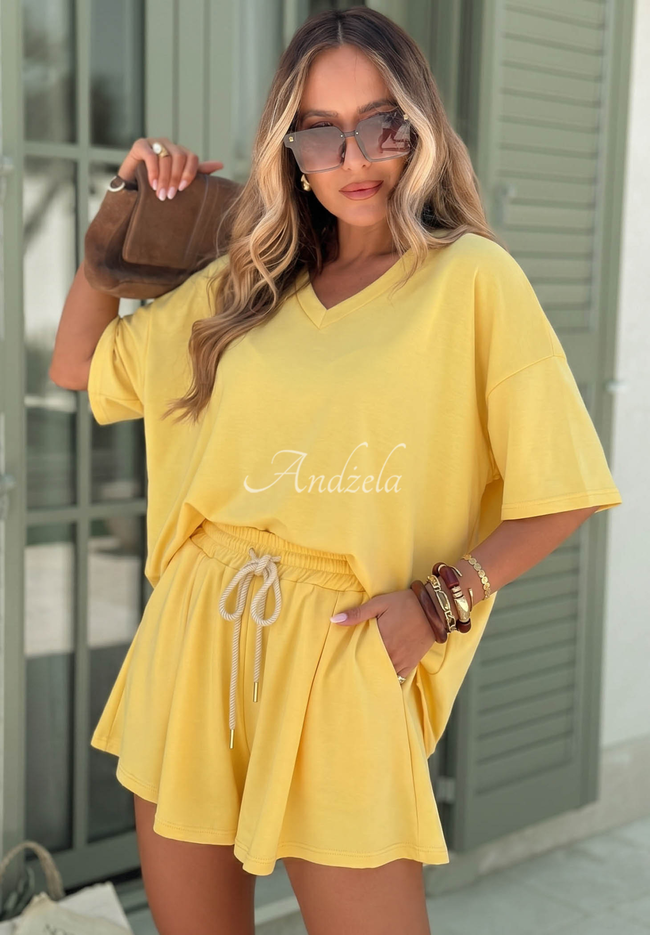 Viskźová tepláková súprava tričko a krátke šortky Willy žltá