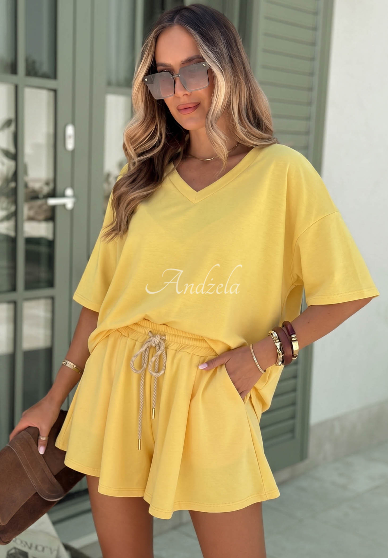 Viskźová tepláková súprava tričko a krátke šortky Willy žltá