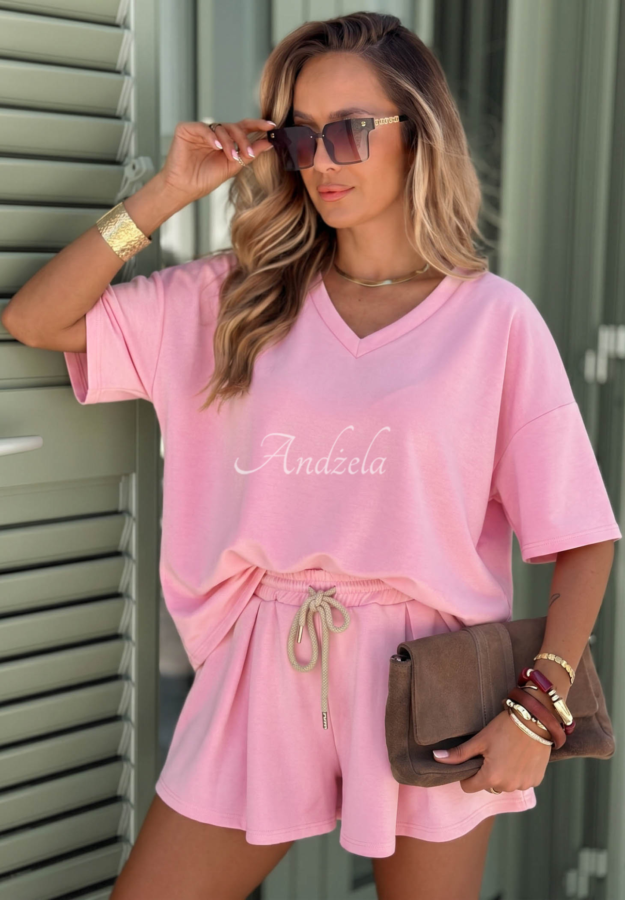 Viskźová tepláková súprava tričko a krátke šortky Willy púdrovo ružová