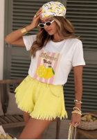 Tričko z nadrukiem w paski Limon Gelato biało-ružový