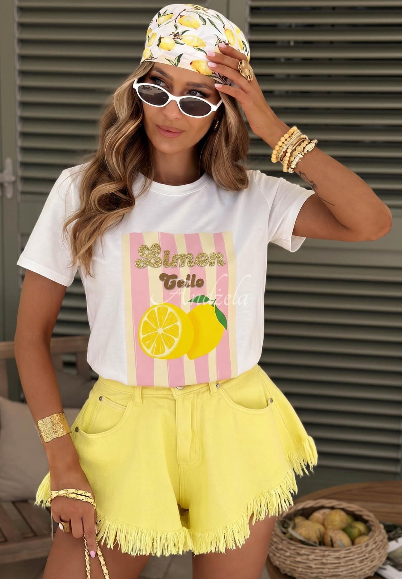 Bavlnené pásikavé tričko s potlačou Limon Gelato bielo-ružový