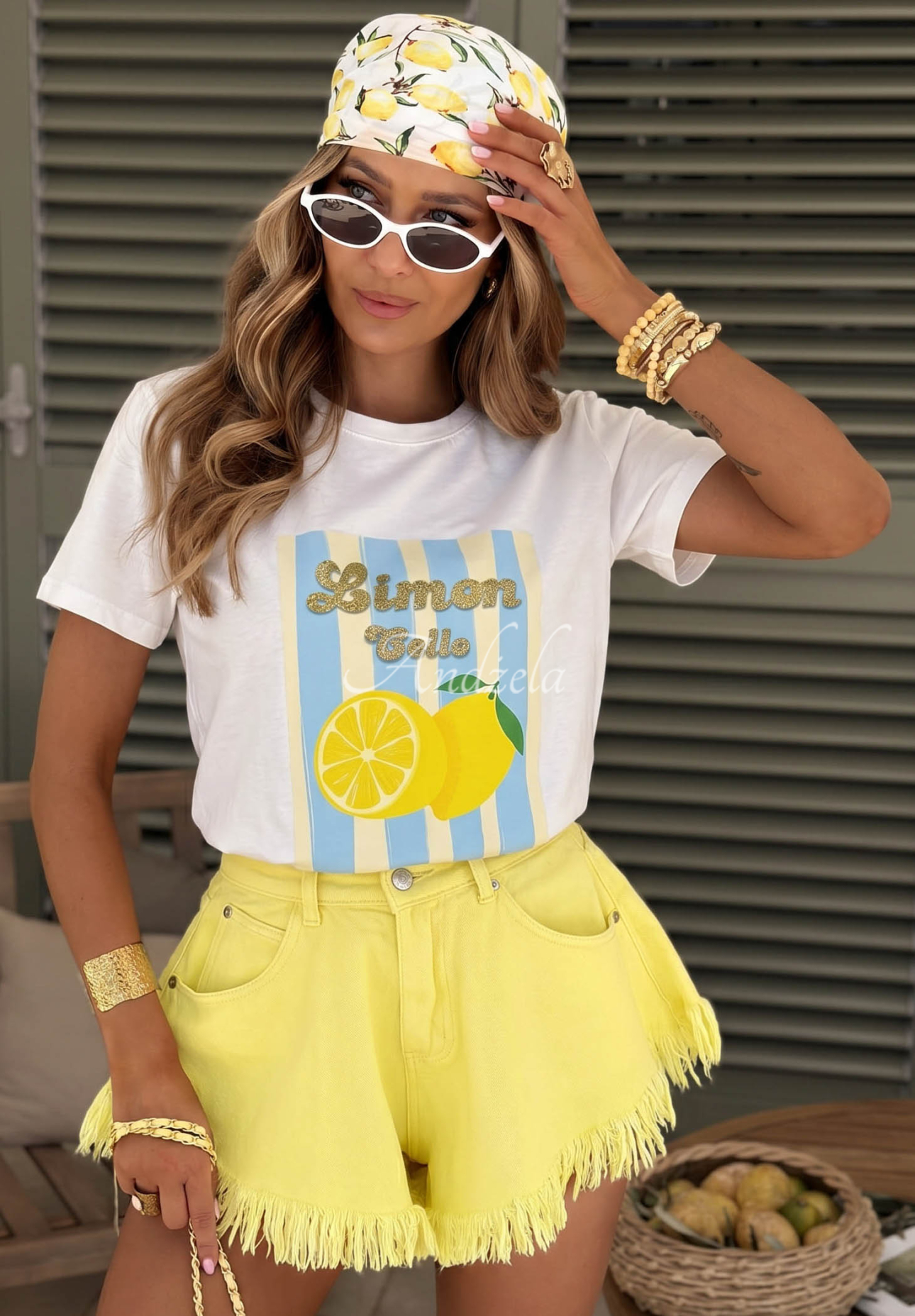 Bavlnené pásikavé tričko s potlačou Limon Gelato bielo-blankytný