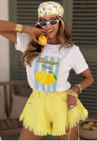 Tričko z nadrukiem w paski Limon Gelato biało-ružový