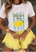 Tričko z nadrukiem w paski Limon Gelato biało-ružový