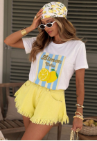 Tričko z nadrukiem w paski Limon Gelato biało-ružový