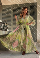 Wzorzysta Šaty maxi z szerokimi rękawami Summer Doll pistaciová