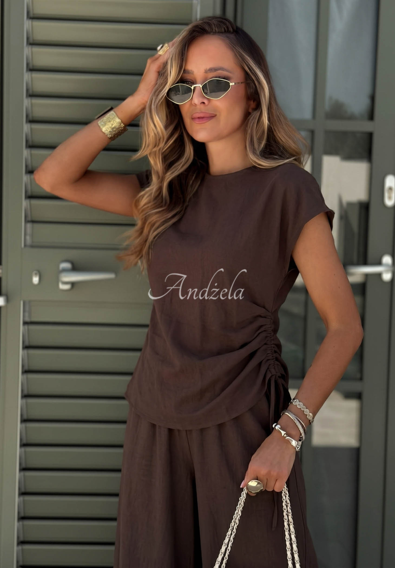 Súprava blúzka a nohavice s bavlnou a viskózou Glow Mood čokoládový