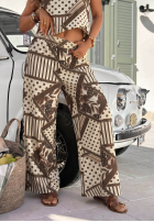 Exkluzívne Nohavice wide leg w Bodky  Coffee Break biało-čokoládové