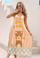 Plisowana wiskozowa Šaty midi so vzormi Italian Palms błękitno-ružová