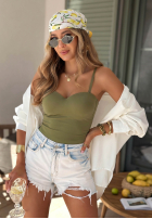 Krótki top na ramiączkach Basic Feelings čierne