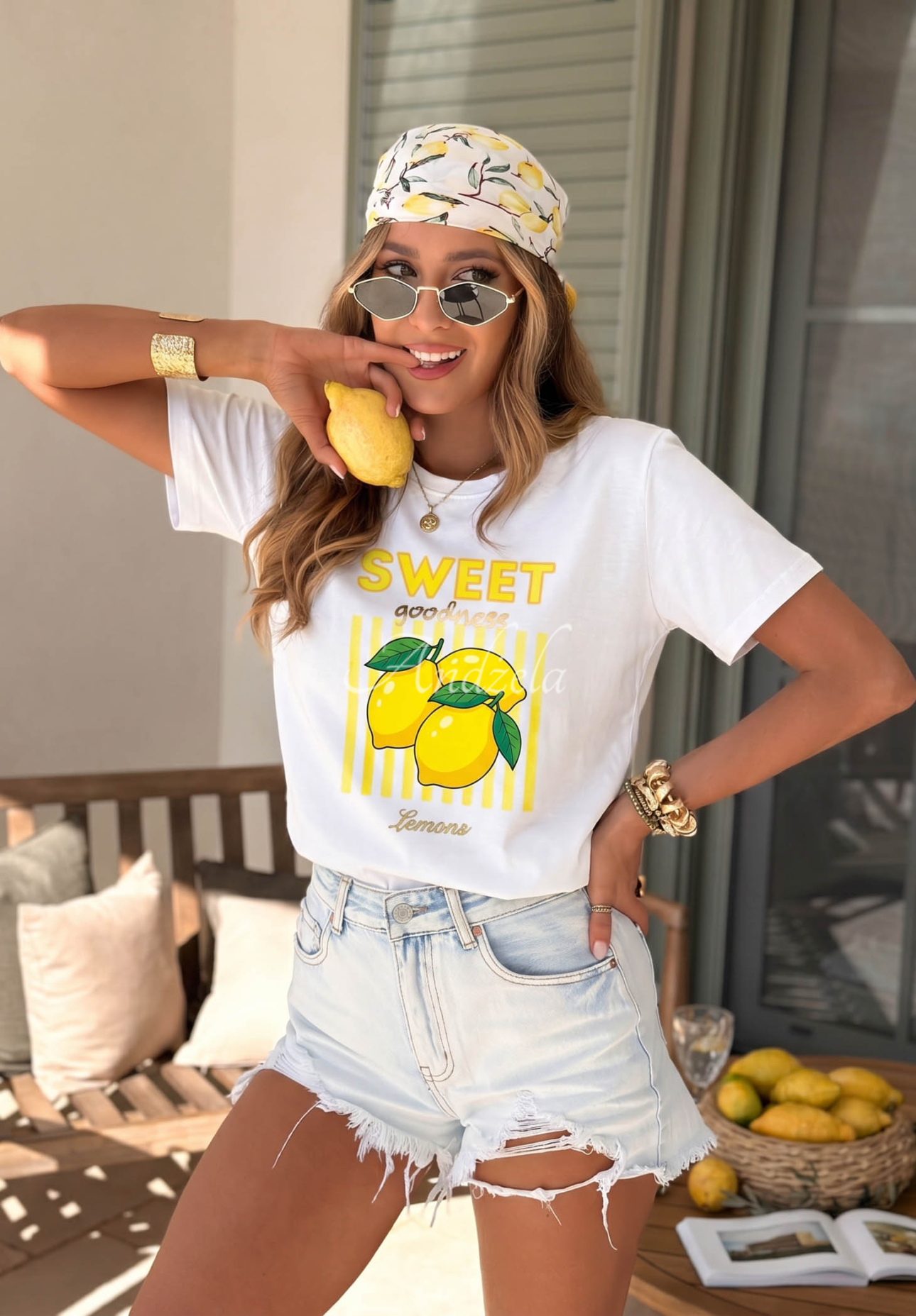 Bavlnené tričko s potlačou Sweet Goodness bielo-žltá