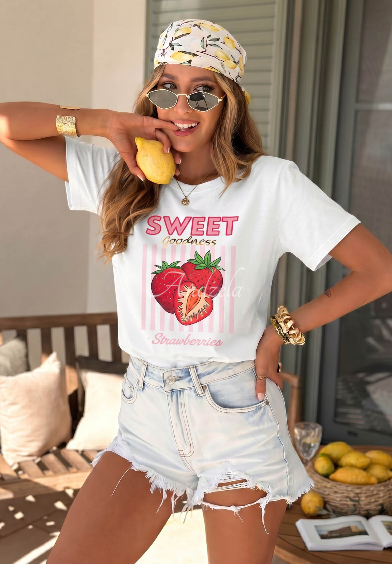 Bavlnené tričko s potlačou Sweet Goodness bielo-ružový